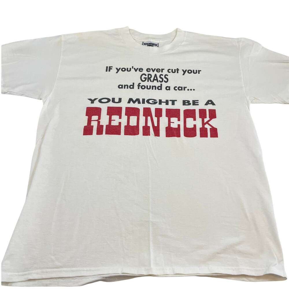 VTG 90s Funny Redneck Snark Comedy T-Shirt White size L USA Lee Cotton